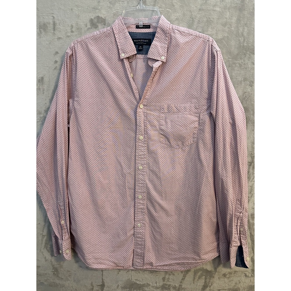 Banana Republic Shirt Mens‎ Medium Pink Stretch Soft Wash Standard Fit Patterned